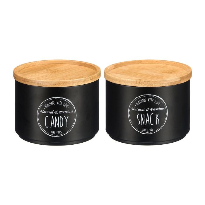 Tarro Apilable Tapa Bambu Surtido 2 Negro Kinvara 12x10x12cm (Set de 12) 1 Tarro Apilable Tapa Bambu Surtido 2 Negro Kinvara 12x10x12cm (Set de 12) 1
