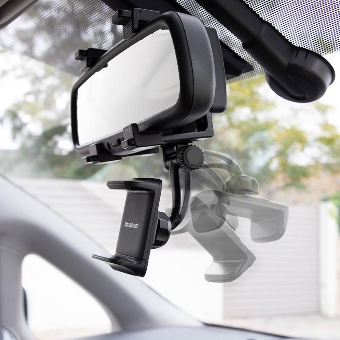 Innovagoods Soporte Smartphone Espejo Retrovisor Coche V0103557 Universal Ajustable Inclinación y Orientación Regulable Negro 6