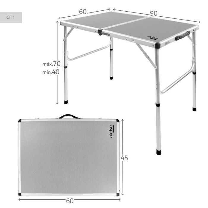 Mesa Plegable Aktive Camping Gris 90 x 70 x 60 cm (2 Unidades) 3