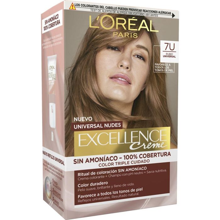 L'Oréal Paris #7u-blonde Excellence Nudes Tinte de Pelo Permanente Rubio 7, Tono Universal, Sin Amoniaco, Cobertura Canas, 5 unidades 0 L'Oréal Paris #7u-blonde Excellence Nudes Tinte de Pelo Permanente Rubio 7, Tono Universal, Sin Amoniaco, Cobertura Canas, 5 unidades 0