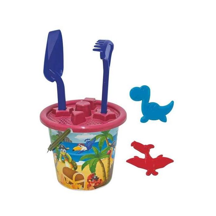 AVC - Cubo de playa piratas con pala, rastrillo, cedazo y 2 moldes, juguete de plástico para niños a partir de 10 meses AVC - Cubo de playa piratas con pala, rastrillo, cedazo y 2 moldes, juguete de plástico para niños a partir de 10 meses