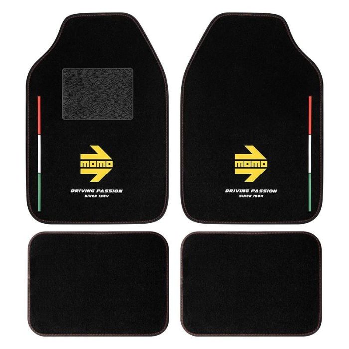 Momo MOMLCM4A8BK Alfombrillas Universales para Coche Set 4 Piezas Poliéster Moqueta Negra Antideslizantes Talonera Reforzada Momo MOMLCM4A8BK Alfombrillas Universales para Coche Set 4 Piezas Poliéster Moqueta Negra Antideslizantes Talonera Reforzada