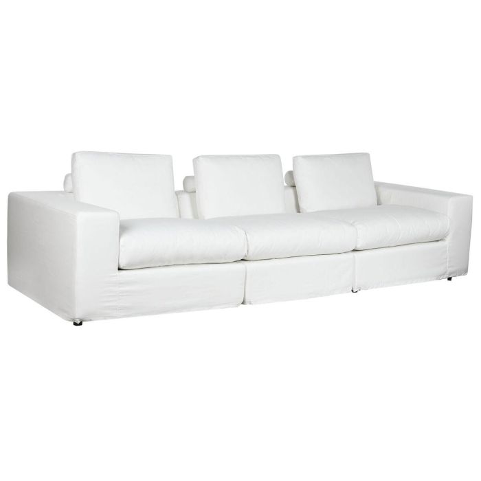 DKD Home Decor Sofá Moderno Blanco de Poliéster y Pluma Desenfundable Desmontable 286 cm Ancho, 95.5 cm Profundidad, 57 cm Alto