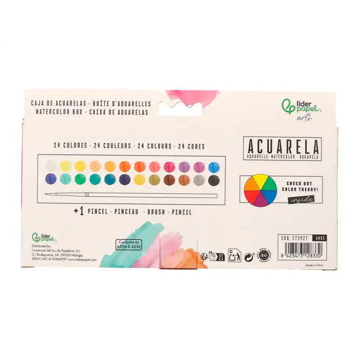 Liderpapel Acuarela con Pincel, Estuche Metálico, 24 Colores Surtidos, Ideal para Artistas 2