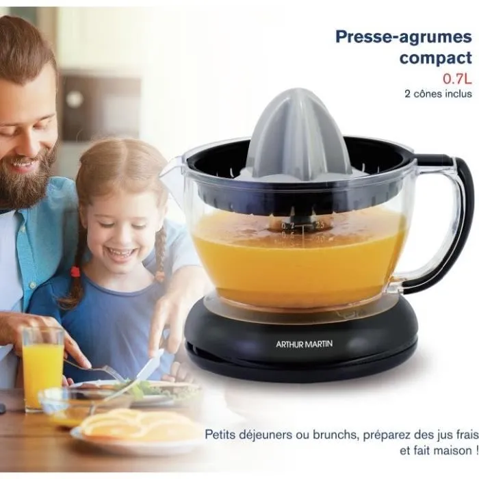 Arthur Martin Exprimidor Eléctrico de Cítricos AMPA07 - 700 ml - 2 Conos - Pico Vertedor 1