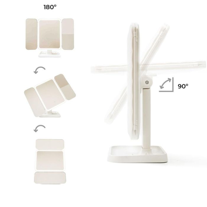 Espejo de Maquillaje Tríptico Recargable con Aumento y Luz LED Miled InnovaGoods 4 Espejo de Maquillaje Tríptico Recargable con Aumento y Luz LED Miled InnovaGoods 4