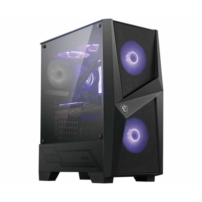 MSI MAG Forge 100M Midi Tower Negro Transparente con Iluminación Púrpura y Panel de Vidrio Templado para PC Gaming 24