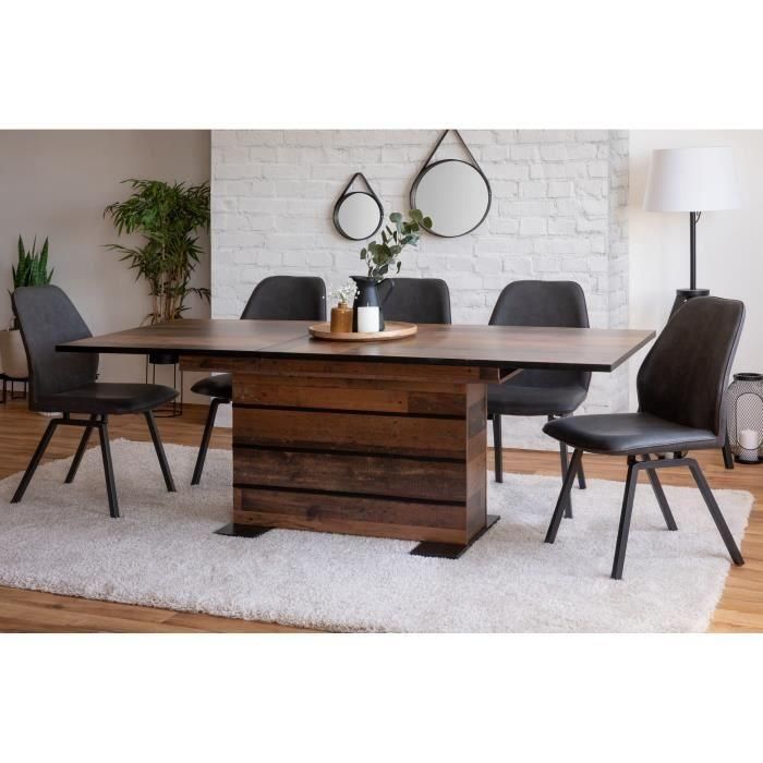 Mesa de comedor extensible - Woody Old Style y negro - L 160-200 x P 90 x H 75 cm - MANHATTAN 2