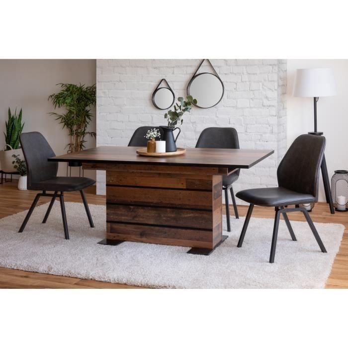 Mesa de comedor extensible - Woody Old Style y negro - L 160-200 x P 90 x H 75 cm - MANHATTAN 3