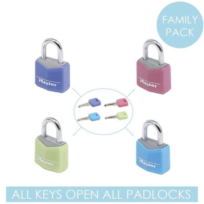 MASTER LOCK Lote de 4 candados de 20 mm - Colores surtidos - Para equipaje, maleta, mochila 2