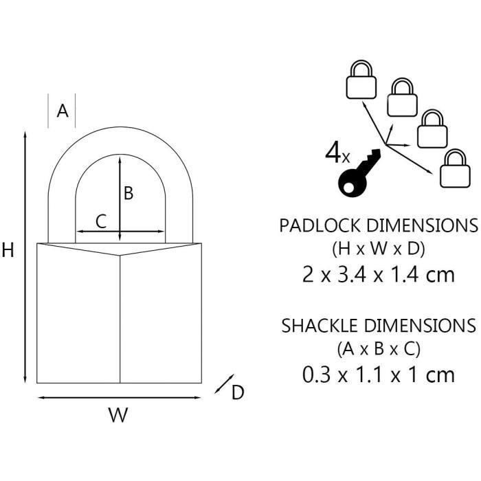 MASTER LOCK Lote de 4 candados de 20 mm - Colores surtidos - Para equipaje, maleta, mochila 4