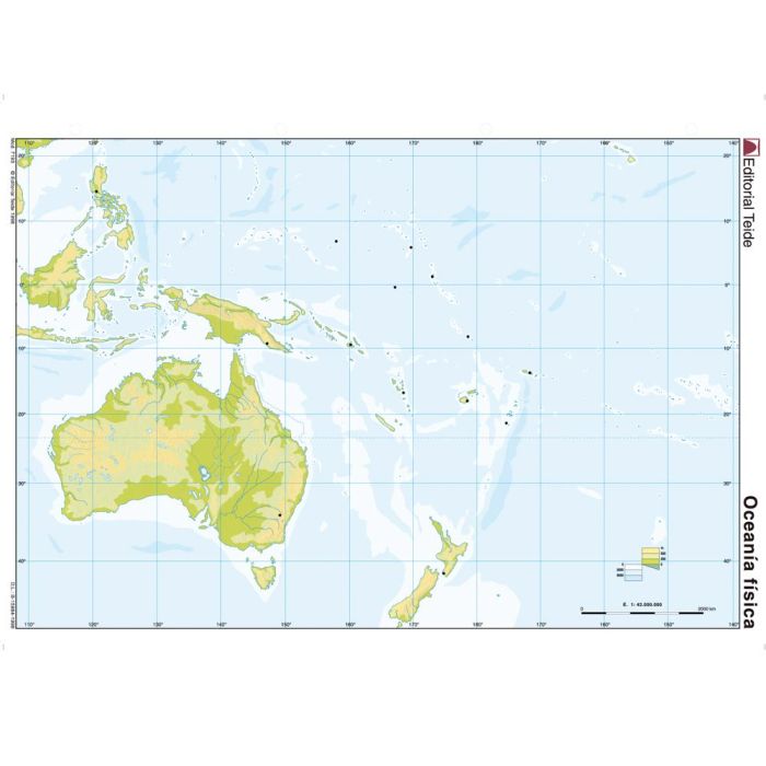 Mapa Mudo Color Din A4 Oceania Fisico 100 unidades 1