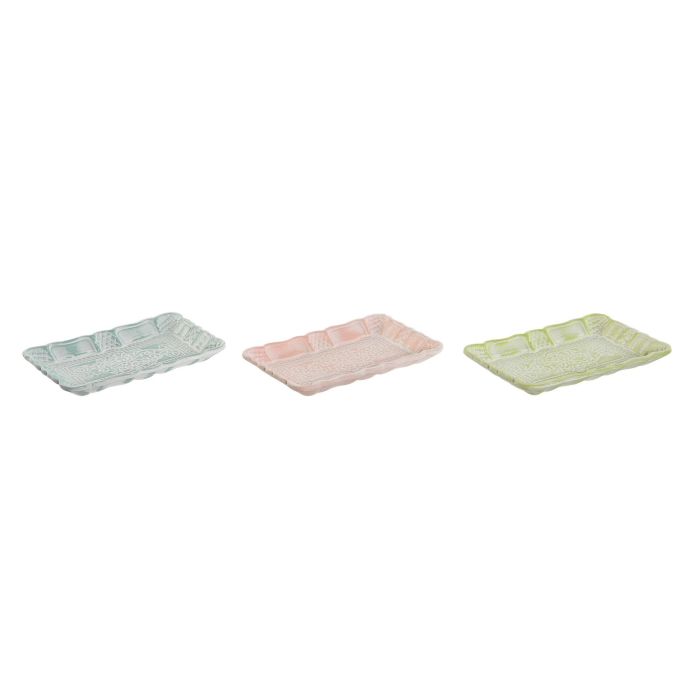 Bandeja Decoracion Indio DKD Home Decor Rosa Verde 12 x 2 x 19 cm (12 Unidades)