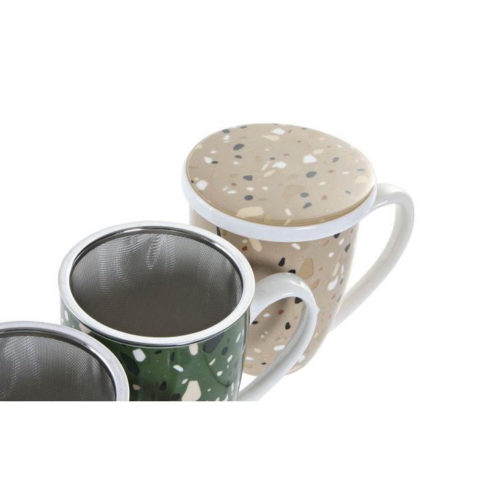 Mug Infusiones Moderno DKD Home Decor Blanco Marron Claro 9 x 11 x 12 cm (12 Unidades) 2
