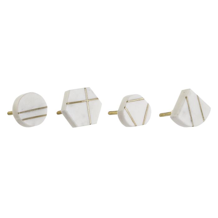 Pomo Moderno DKD Home Decor Blanco Dorado 6 x 4 x 4 cm (12 Unidades)