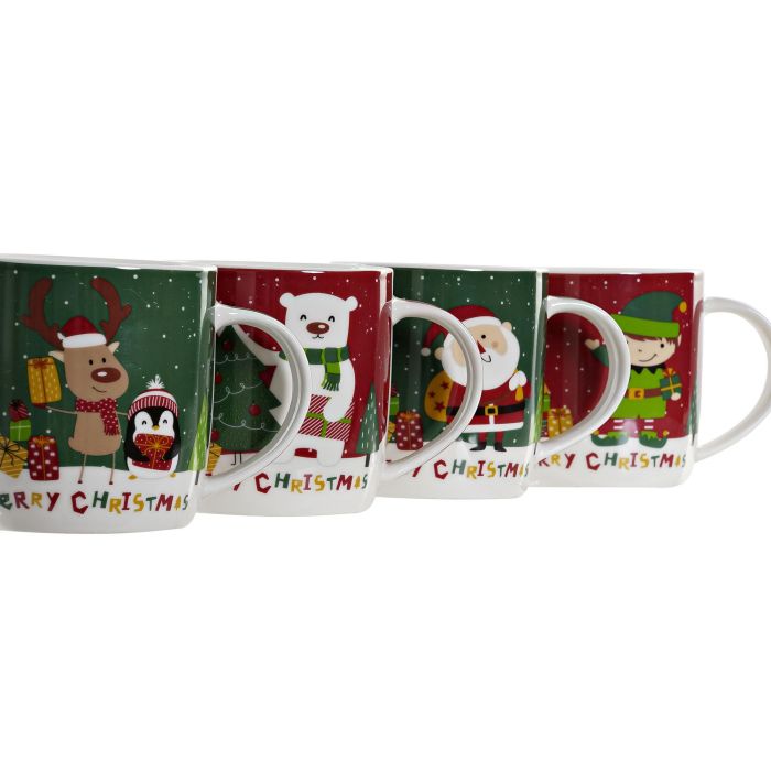 Mug Navidad Tradicional DKD Home Decor Rojo Verde 8.5 x 9.5 x 12.5 cm (12 Unidades) 1