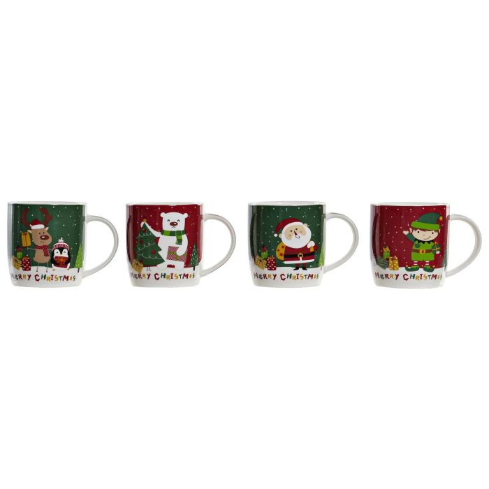 Mug Navidad Tradicional DKD Home Decor Rojo Verde 8.5 x 9.5 x 12.5 cm (12 Unidades)