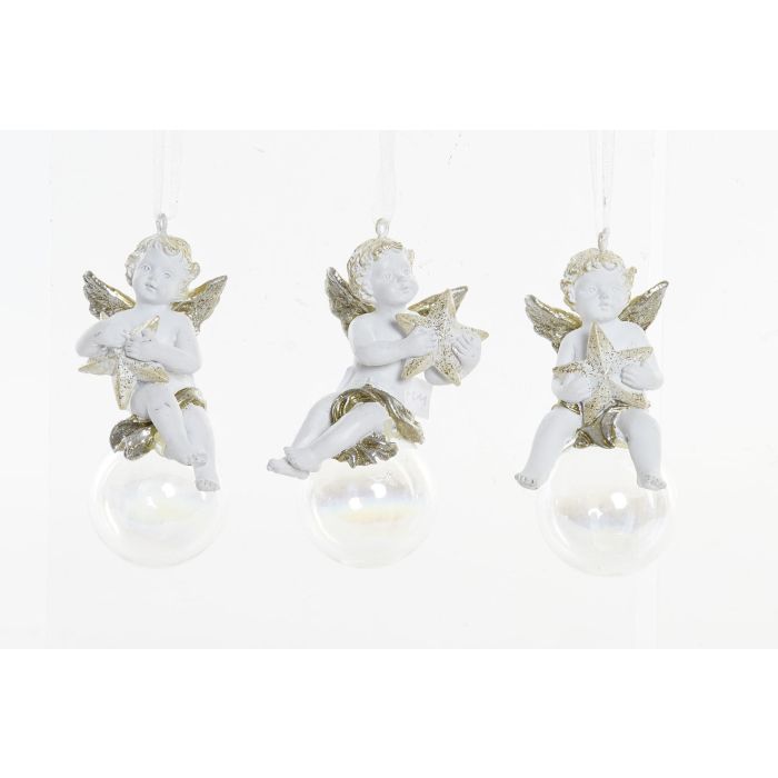 Decoracion Colgante Navidad Tradicional DKD Home Decor Blanco Dorado 4.5 x 9.5 x 4.5 cm (12 Unidades)