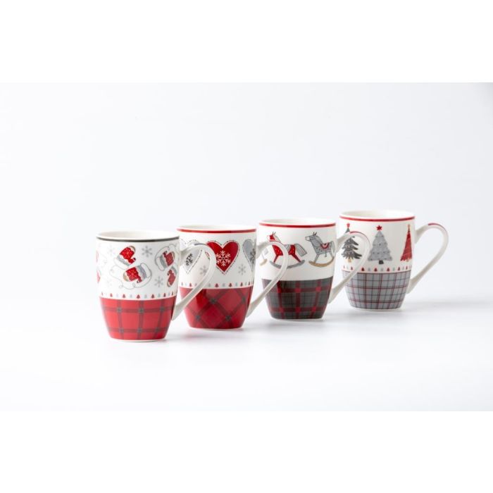 Mug Navidad Tradicional DKD Home Decor Rojo Gris 8 x 10.5 x 12 cm (12 Unidades) 1