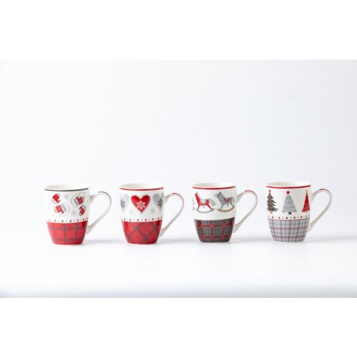 Mug Navidad Tradicional DKD Home Decor Rojo Gris 8 x 10.5 x 12 cm (12 Unidades)