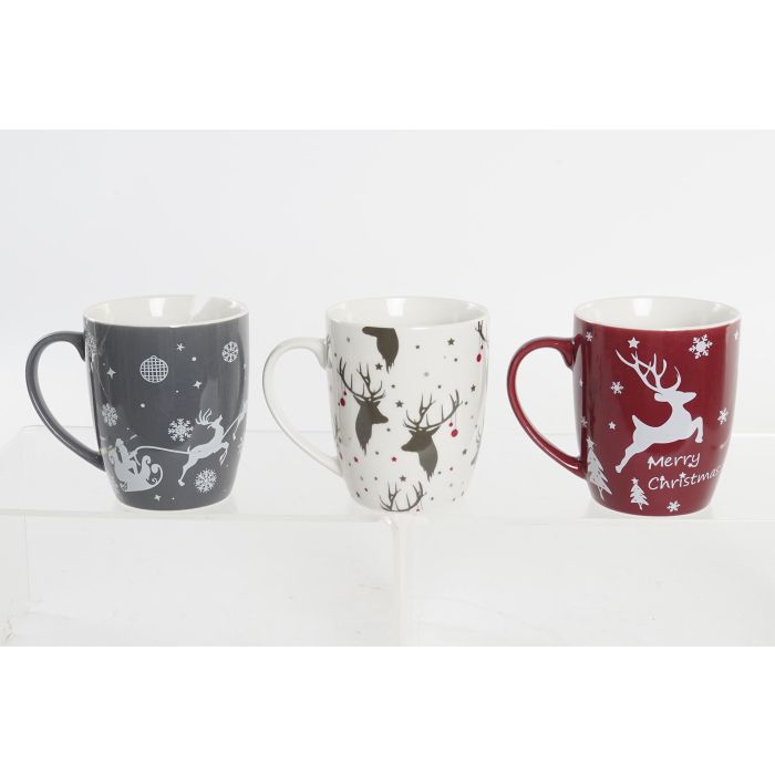 Mug Navidad Alpina DKD Home Decor Rojo Blanco 8.5 x 10 x 13 cm (12 Unidades)