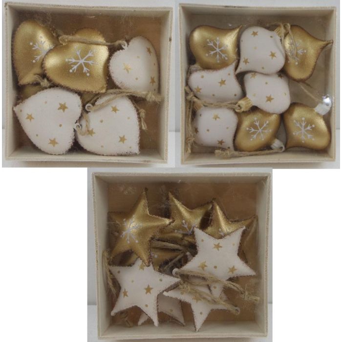 Decoracion Colgante Navidad Moderna DKD Home Decor Dorado Blanco 10 x 3 x 10 cm Set de 8 (12 Unidades)