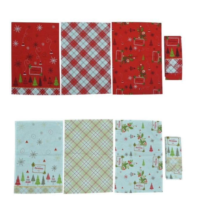 Paño Navidad Tradicional DKD Home Decor Blanco Rojo 0.2 x 40 x 60 cm Set de 3 (12 Unidades)