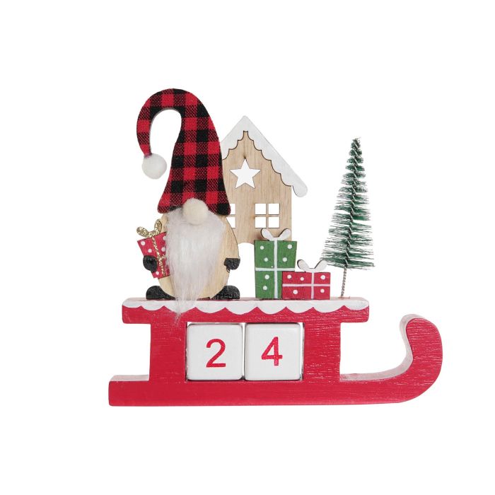 Calendario Navidad Tradicional DKD Home Decor Rojo Natural 2 x 17.5 x 15 cm (12 Unidades) 2