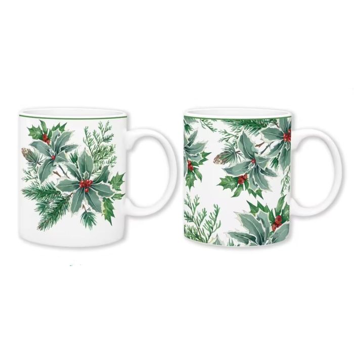 Mug Navidad Alpina DKD Home Decor Verde Blanco 8 x 9.5 x 12 cm (12 Unidades)