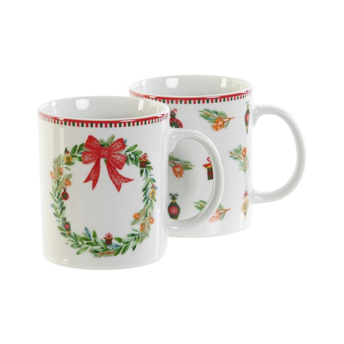 Mug Navidad Tradicional DKD Home Decor Verde Rojo 8 x 9.5 x 12 cm (12 Unidades) 1