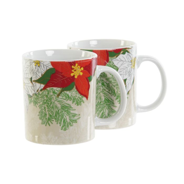 Mug Navidad Tradicional DKD Home Decor Beige Rojo 8 x 9.5 x 12 cm (12 Unidades) 1