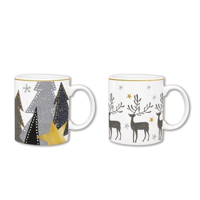 Mug Navidad Moderna DKD Home Decor Gris Dorado 8 x 9.5 x 11 cm (12 Unidades)