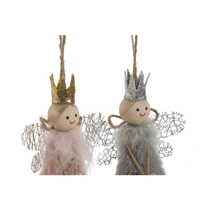 Decoracion Colgante Navidad Fantasia DKD Home Decor Gris Claro Rosa 3 x 18 x 8 cm (12 Unidades) 1