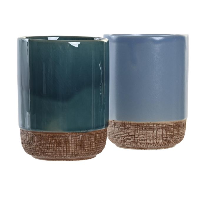 Vaso Basicos DKD Home Decor Azul Verde 8 x 10 x 8 cm (12 Unidades) 1