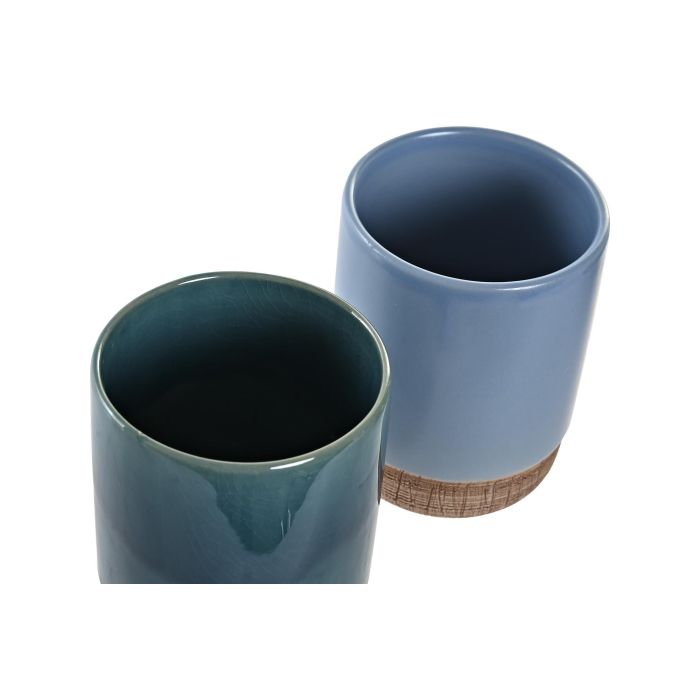 Vaso Basicos DKD Home Decor Azul Verde 8 x 10 x 8 cm (12 Unidades) 2