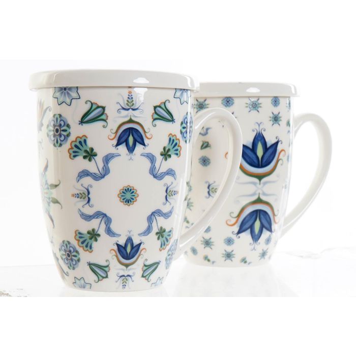 Mug Infusiones Tradicional DKD Home Decor Azul Blanco 9 x 11 x 12 cm (12 Unidades) 1