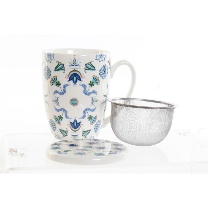 Mug Infusiones Tradicional DKD Home Decor Azul Blanco 9 x 11 x 12 cm (12 Unidades) 3