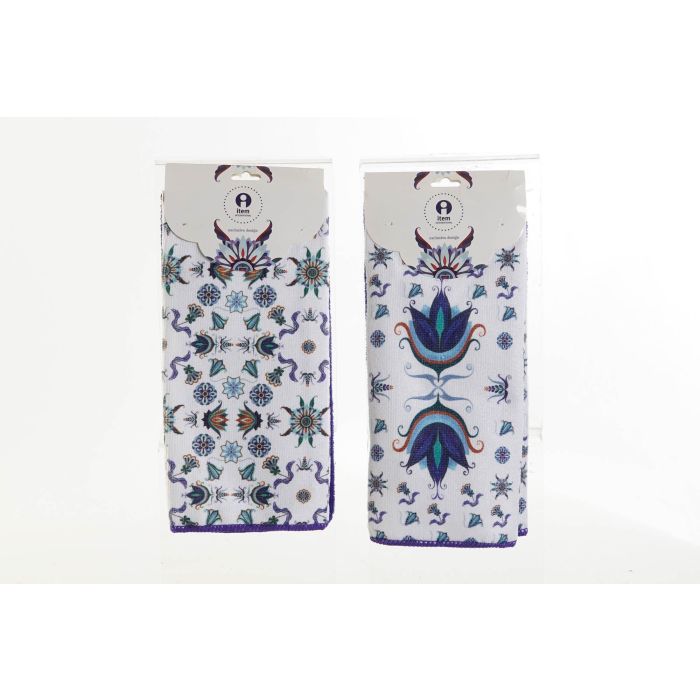 Paño Tradicional DKD Home Decor Azul Blanco 0.5 x 60 x 40 cm Set de 2 (12 Unidades)