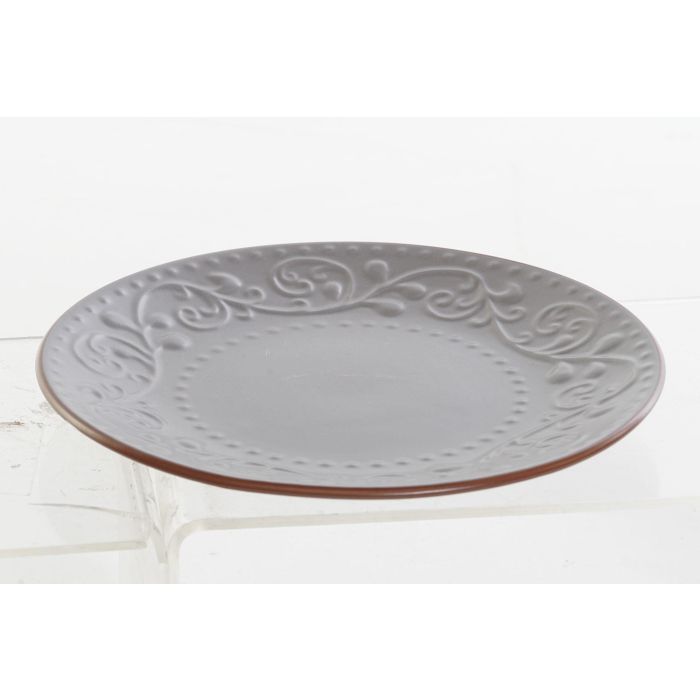 Plato Tradicional DKD Home Decor Gris Marron 21 x 2.5 x 21 cm (12 Unidades) 1