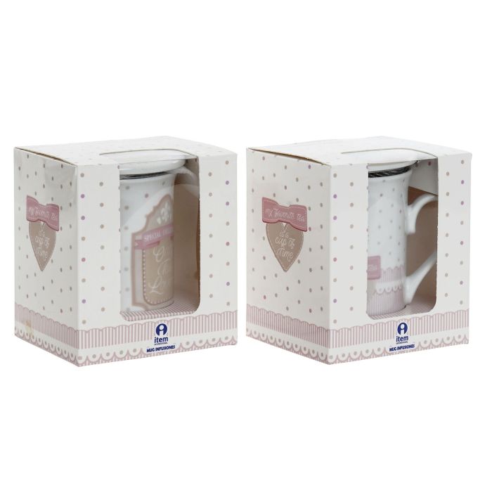 Mug Infusiones Tradicional DKD Home Decor Rosa Beige 8 x 11 x 10.5 cm (12 Unidades) 3