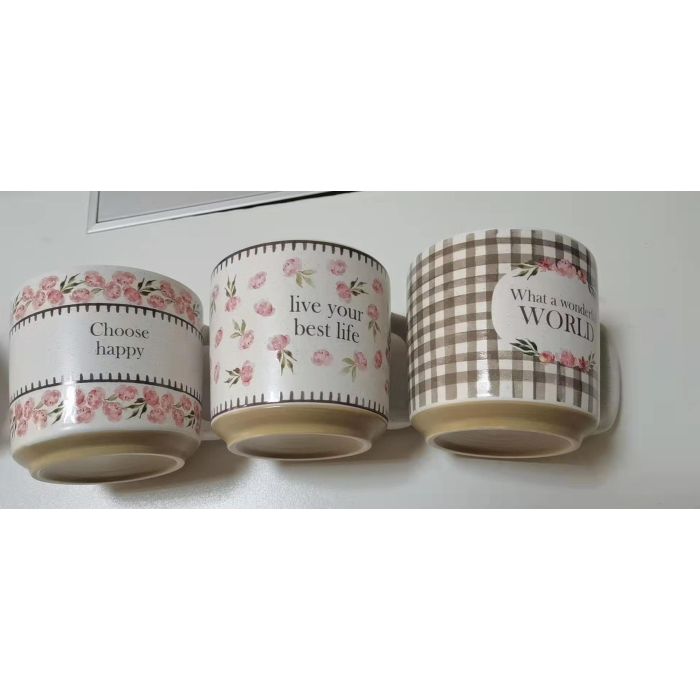 Mug Shabby DKD Home Decor Blanco Beige 10 x 9.5 x 13 cm (12 Unidades) 1