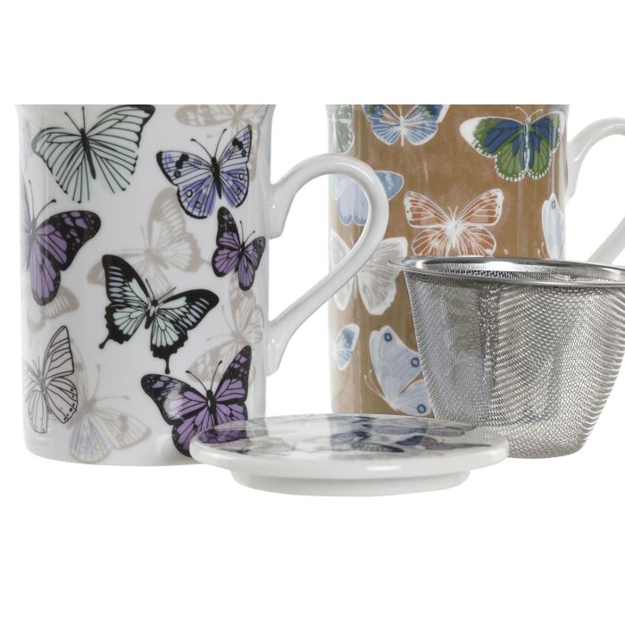 Mug Infusiones Shabby DKD Home Decor Multicolor Lila 8.5 x 11 x 11 cm (12 Unidades) 1