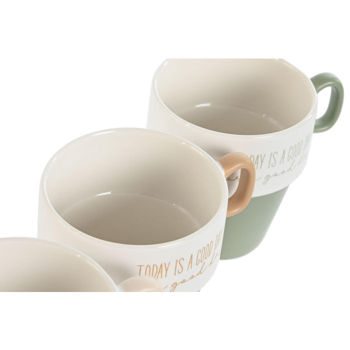 Mug Scandi DKD Home Decor Verde Beige 8.5 x 9.5 x 11 cm (12 Unidades) 2