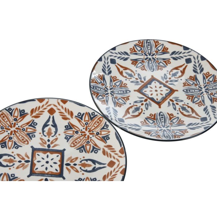 Plato Boho DKD Home Decor Azul Blanco 19.5 x 2 x 19.5 cm (12 Unidades) 2