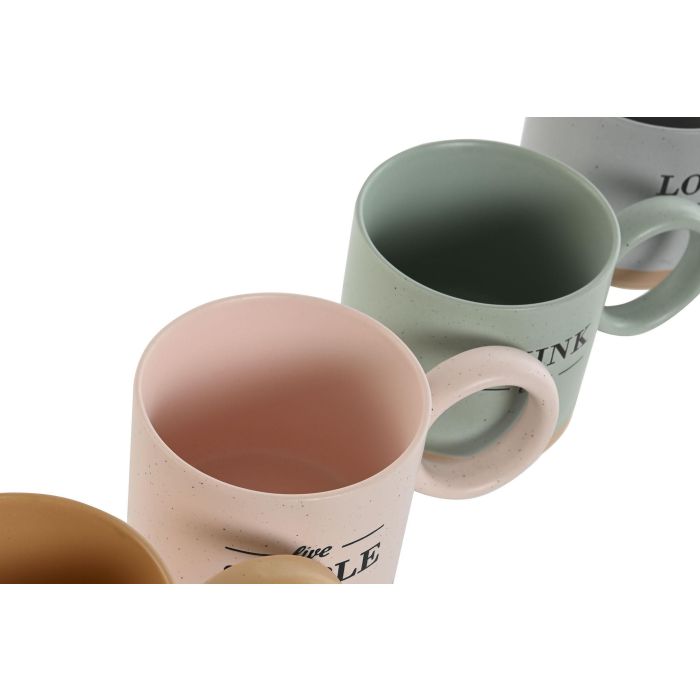 Mug Scandi DKD Home Decor Verde Rosa 9 x 8 x 14.5 cm (12 Unidades) 2