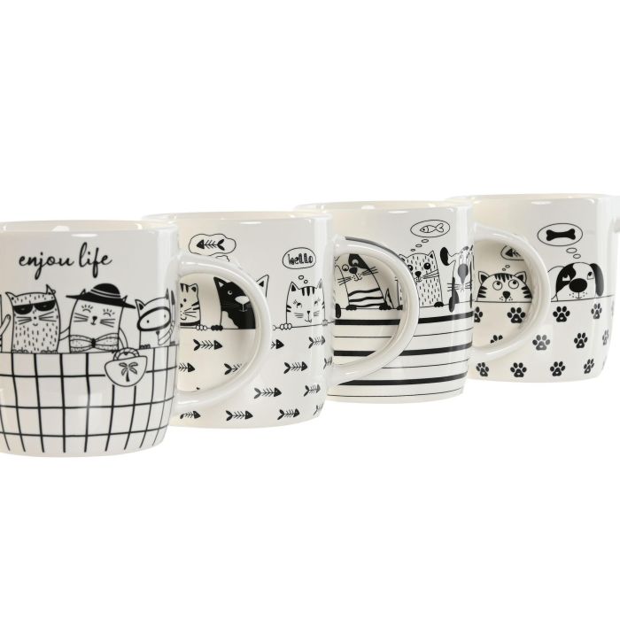 Mug Loft DKD Home Decor Negro Blanco 7.3 x 9 x 8.6 cm (12 Unidades) 1