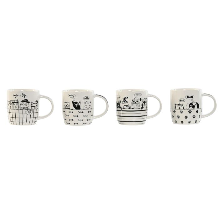 Mug Loft DKD Home Decor Negro Blanco 8.5 x 9 x 12.5 cm (12 Unidades)