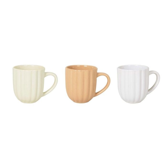 Mug Scandi DKD Home Decor Beige Blanco 9.5 x 10 x 13 cm (12 Unidades)