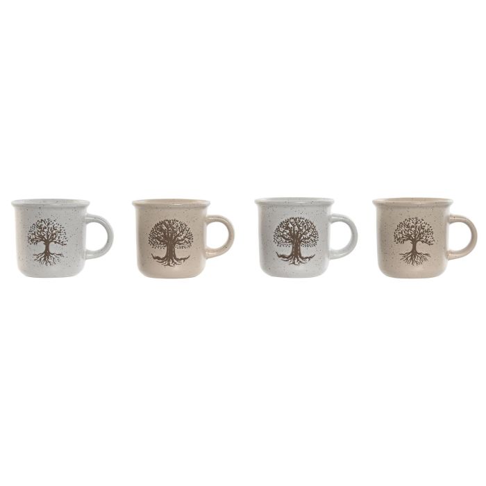 Taza Tradicional DKD Home Decor Beige Blanco Roto 7 x 6.5 x 9 cm (12 Unidades)