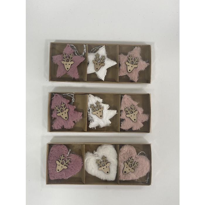 Decoracion Colgante Navidad Fantasia DKD Home Decor Rosa Blanco 8 x 1 x 22 cm Set de 3 (24 Unidades)